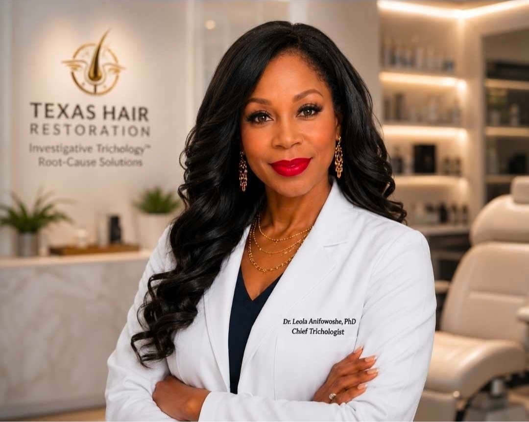 Trichologist Dr. Leola Anifowoshe, PhD, Chief Trichologist, at Texas Hair Restoration & Wellness Center in Houston